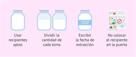 Ilustración de cómo transferir la leche de la copa a un recipiente de almacenamiento