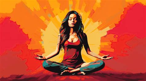 Ilustración de una mujer en postura de meditación, rodeada de energía vital