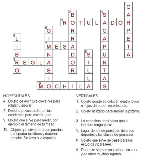 crucigrama con palabras clave resaltadas