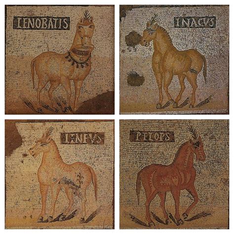 Mosaico romano de caballos en la villa de Torre de Palma