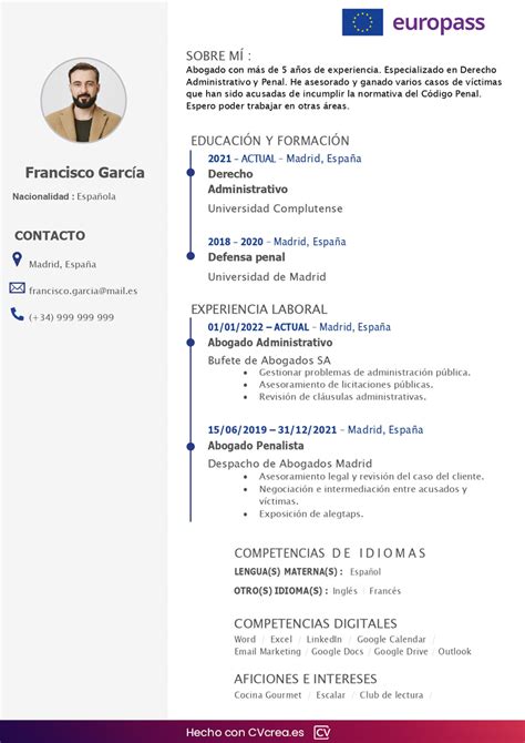 Ejemplos de plantillas de CV Europass