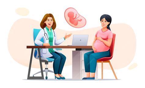 ilustración de una mujer embarazada en una consulta médica, con énfasis en la importancia de los análisis
