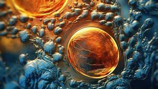 Representación artística de embriones o células microscópicas