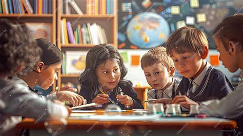 Niño en edad escolar con su maestro