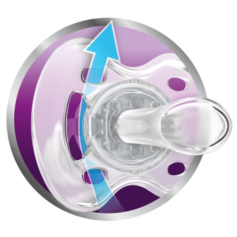Fotografía detallada de la estructura de ventilación del escudo de una chupeta Philips Avent.