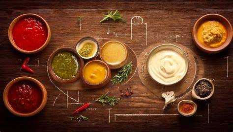 Variedad de cremas untables y salsas en envases