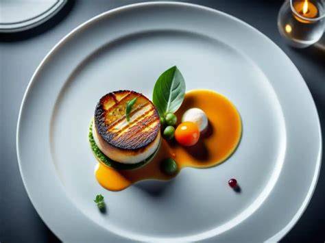 Fotografía conceptual de un plato de alta cocina, mostrando una presentación artística y provocadora que simula formas orgánicas.