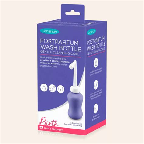 Esquema de uso de la botella perineal para limpieza post-parto.
