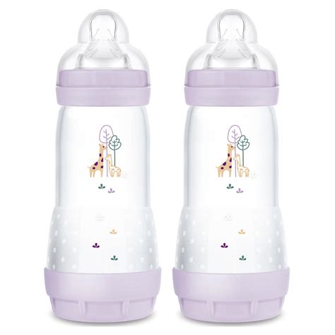 Foto de cerca del biberón MAM Anticólico Easy Start lila de 160 ml