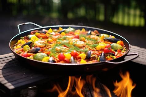 Ilustración de una paella perfectamente cocinada junto a una barca en la Albufera.