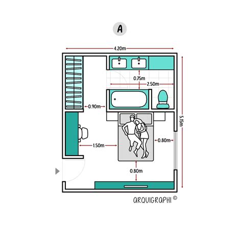 Esquema de distribución de una habitación pequeña con zona de padres y área de cuna