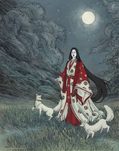 Representación de la diosa Inari con zorros