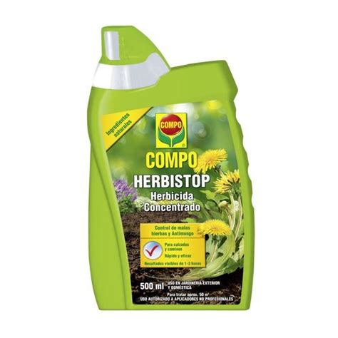 Fotografía del envase del herbicida Compo Herbistop con boquilla pulverizadora