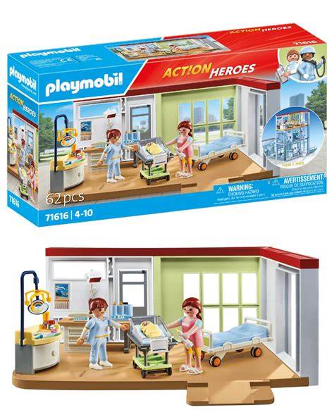 Fotografía promocional de alta calidad del set Playmobil Sala de Maternidad mostrando el mobiliario y las figuras incluidas.