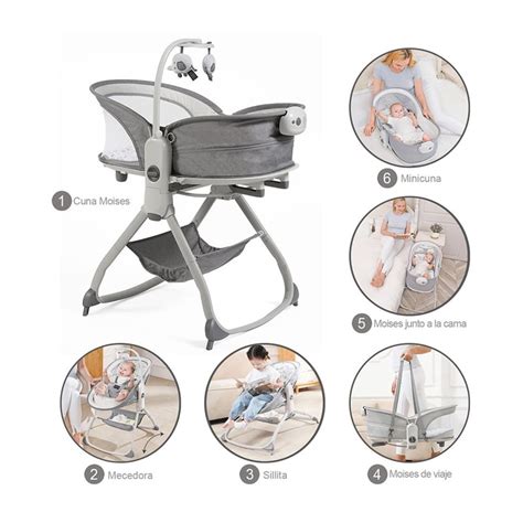 Infografía mostrando los diferentes tipos de bases para moisés: cesto, plegable y mecedora.