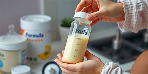 Ilustración que muestra un biberón con leche de fórmula junto a un envase de leche en polvo.
