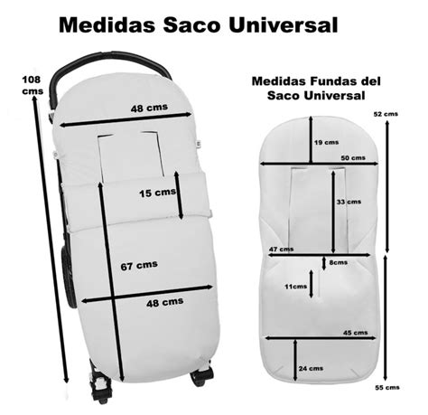 Infografía con las medidas detalladas del saco de paseo