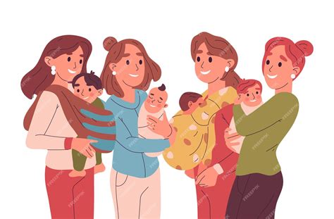 Ilustración de un grupo de madres con bebés intercambiando consejos y apoyo mutuo