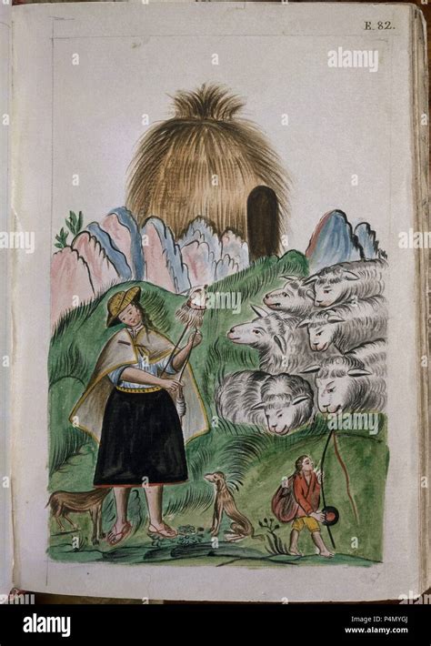 Acuarela del siglo XVIII de una India pastora de la sierra, del Codex Trujillo del Perú