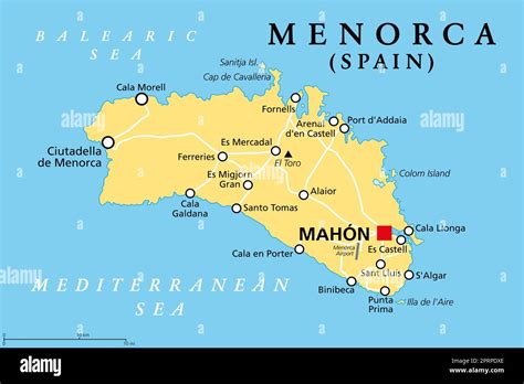 mapa de Menorca destacando Mahón y Ciutadella