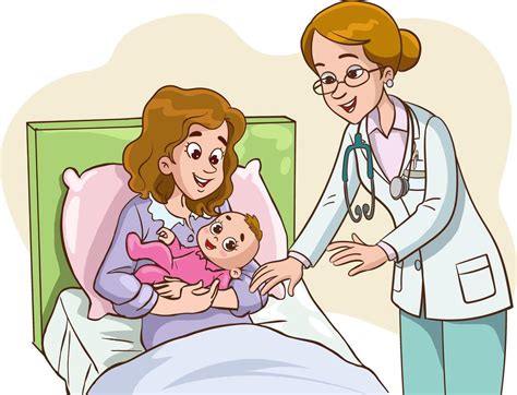 ilustracion de doctor examinando a un bebe con su madre
