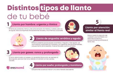 Infografía o esquema de los diferentes tipos de llanto del bebé con sus características