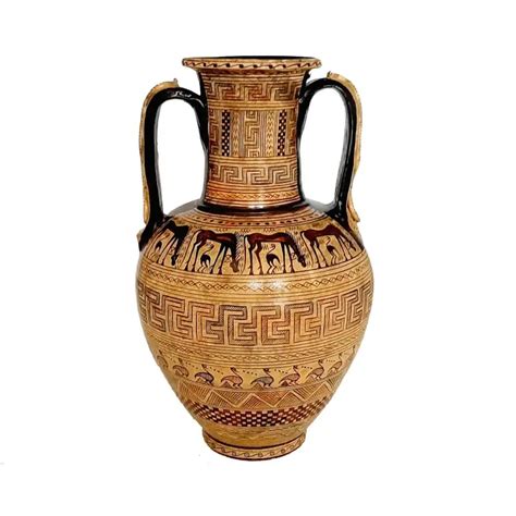 Vaso geométrico con decoración de meandros y figuras estilizadas de caballos