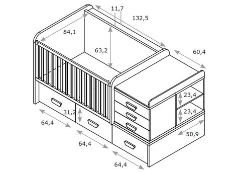 Esquema de la cuna convertible Soul Blanco mostrando las diferentes configuraciones posibles (cuna con cajones, cuna con cama extraíble, cama individual).