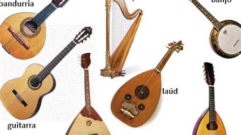 Ilustración de instrumentos de cuerda antiguos, como el rebab