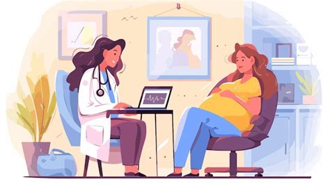 Ilustración de una mujer embarazada consultando a un médico sobre el uso de medicamentos