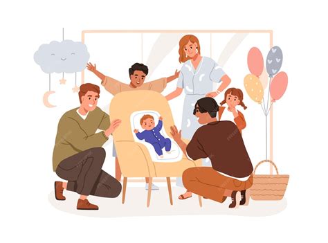Ilustración de una familia adaptándose a la llegada de un bebé y nuevos roles