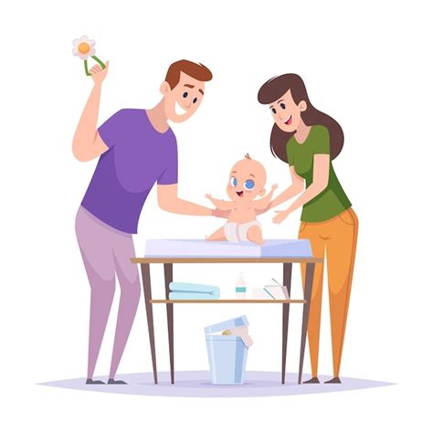 Ilustración de un hombre participando activamente en el cuidado de un bebé o apoyando a su pareja