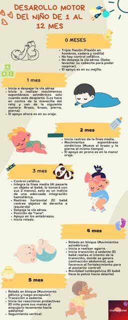 infografía detallando el desarrollo motor del bebé mes a mes (0-3 meses)