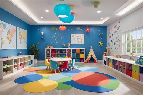 Foto de niños en una sala de juegos de un hospital interactuando con voluntarios