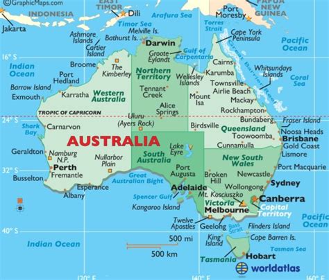 mapa de Australia con sus principales ciudades y estados