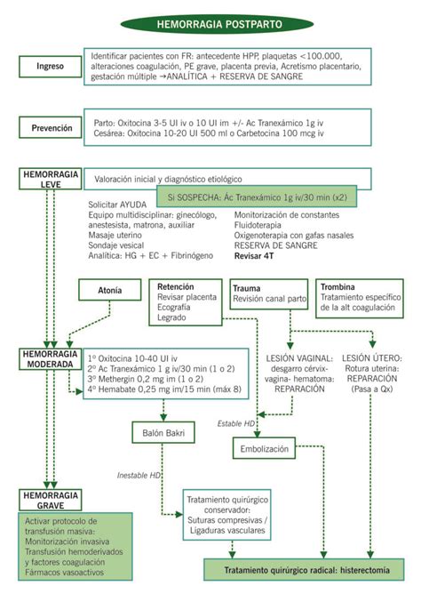Infografía sobre el algoritmo de tratamiento de la hemorragia postparto