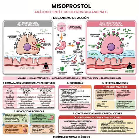 Esquema del estómago mostrando el efecto protector del misoprostol contra AINEs