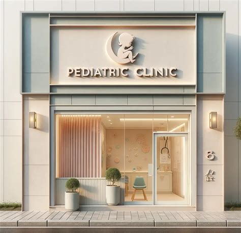 Fachada moderna de una clínica pediátrica con señalización clara