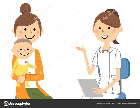 Ilustración de una enfermera o matrona explicando información a una madre sobre el cuidado del bebé y la lactancia materna, con énfasis en el consentimiento informado.