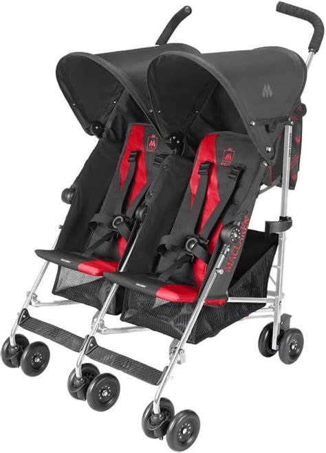 Foto detallada de la silla de paseo Maclaren Twin Triumph abierta y plegada, destacando su diseño y ligereza