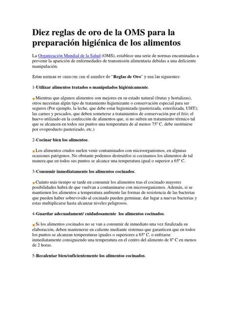 Infografía: Las 10 Reglas de Oro para la preparación higiénica de los alimentos de la OMS