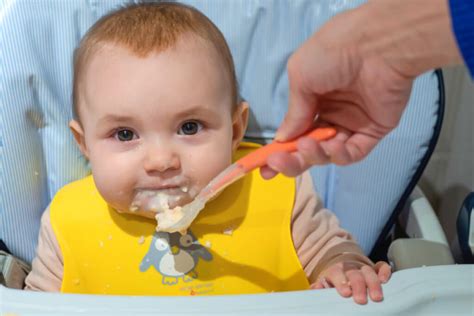 Bebé comiendo papilla casera congelada