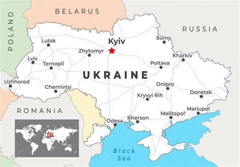 Mapa de Ucrania destacando Kiev y las regiones con centros de reproducción asistida