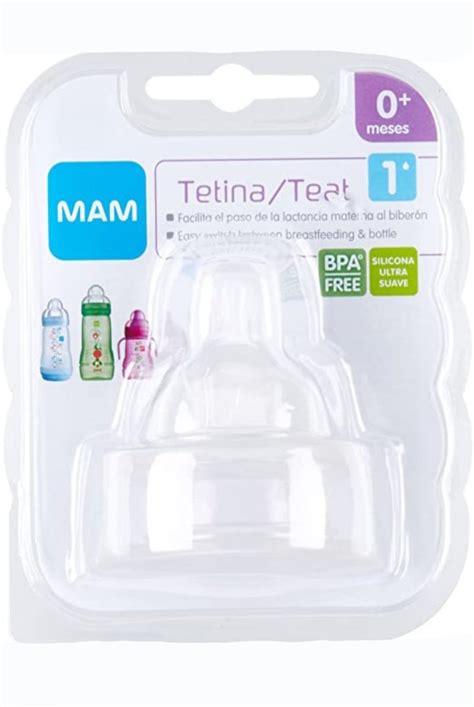 Foto de primer plano de un biberón MAM Anti-Cólicos con su tetina y base ventilada visible