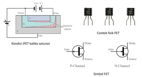 Esquema de un transistor de efecto de campo (FET) con sus componentes principales