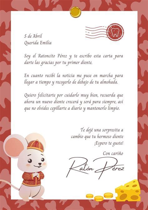 Diseño de una carta mágica del Ratoncito Pérez con elementos infantiles