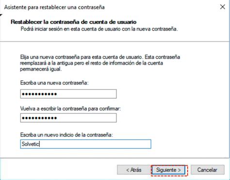 interfaz de configuración de contraseña