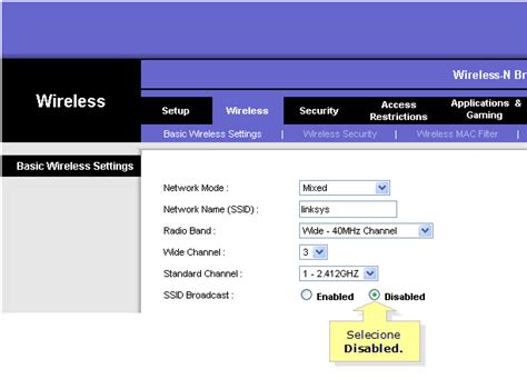 interfaz de configuración SSID