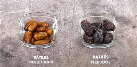 comparación visual entre dátiles Medjool y Deglet Nour