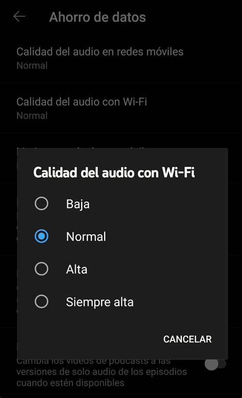 Interfaz de configuración de calidad de audio en Google Play Music